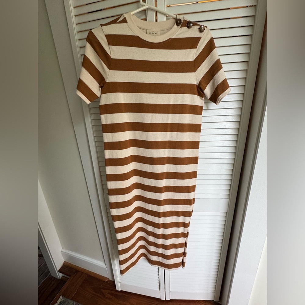 Sezane Brown and Cream Striped Maxi Dress